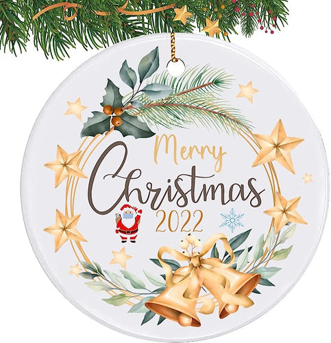  Christmas Ornaments, Double-Sided Ceramics Ornaments, Funny Commemorative Ornaments & Gift, Christmas Tree Decorations, Merry Xmas For Family & Friends, 1 Pack