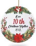 Our 10Th Christmas Together  Circle Ornament, Unique Ten Years Married Wedding For Couples, Xmas Party Celebration Ceramic Ornaments Hanging Keepsake Home Decor