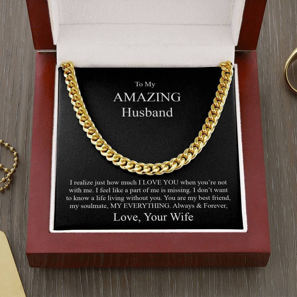 Custom Message Card Cuban Link Chain Necklace Amazing Husband Cuban Link Chain Necklace Gift For Husband