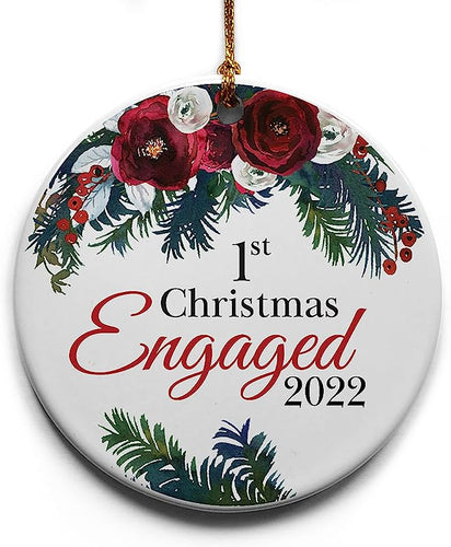 1St Christmas Engaged Ceramic Christmas Tree Ornament Collectible Holiday Keepsake 2.875
