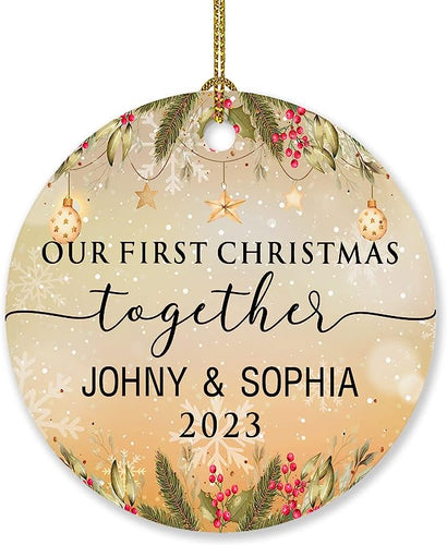 Personalized Choose Name Date Ornament Xmas Tree Decor Gift For Girlfriend Boyfriend, Our First Christmas Together Ornament, Custom Couples Lover Ornament Gift For Dating Anniversary Keepsake Memorial