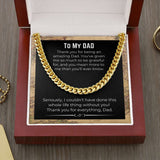Jewelry Gift For Dad Cuban Link Chain necklace on message card. Perfect for Birthday. Gift to father from