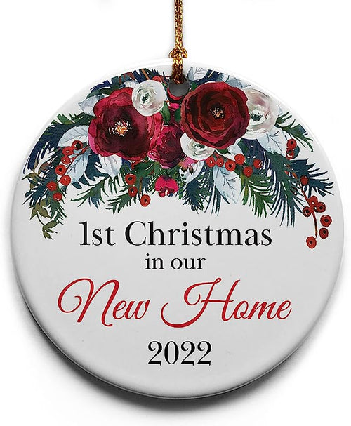 1St Christmas In Our New Home Ceramic Christmas Tree Ornament Collectible Holiday Keepsake 2.875" Round Ornament In Decorative Gift Box With Bow- Perfect Housewarming Gifts For New Home!