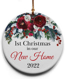 1St Christmas In Our New Home Ceramic Christmas Tree Ornament Collectible Holiday Keepsake 2.875" Round Ornament In Decorative Gift Box With Bow- Perfect Housewarming Gifts For New Home!