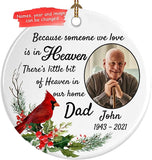 Personalized Memorial Circle Ceramic Ornament,Photo Change Upload, Sympathy Gifts - Bereavement Gifts - Family Remembrance Loss Gift For Lost Loved One (Photo Because Some One We Love Is In Heaven)