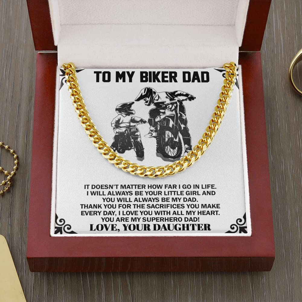 To My Biker Dad Cuban Link Chain Necklace Gift For Biker DadMotorcycle Life Gift From Your Daughter Necklace Gift