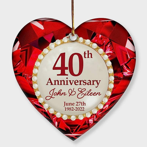 Personalized 40Th Wedding Anniversary Ornament, Ruby Theme, Christmas Tree Ornaments For 40Th Anniversary Decorations, 40Th Wedding Anniversary For Parents Husband Wife