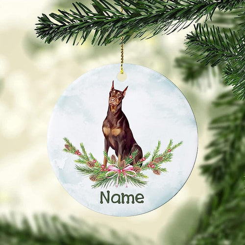 Red Doberman Christmas Ornament, Personalized Pets Ornaments, Custom Pets Name Christmas Bauble, Memorial Gifts Ornament For Pets Mom Dad, Keepsake Christmas Tree Decorations Hanging Ornaments