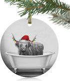  Christmas Ornament, Christmas Tree Ornament Hanging Pendant - Merry Christmas Funny Yak In Bathtub Wearing Xmas Hat Comical Scene Ceramic Christmas Decoration For Party/Holiday/Wedding