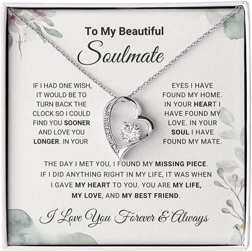 To My Beautiful Soulmate Forever Lover Necklace Jewelry Gift for Wife Anniversary Wedding Gift