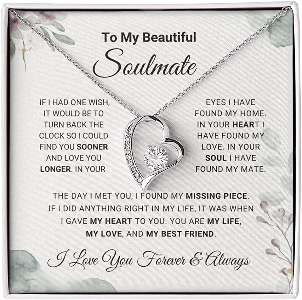 To My Beautiful Soulmate Forever Lover Necklace Jewelry Gift for Wife Anniversary Wedding Gift