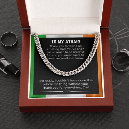Message Necklace Irish-American Dad Cuban Link Chain necklace on message card. Perfect for Birthday. Gift to