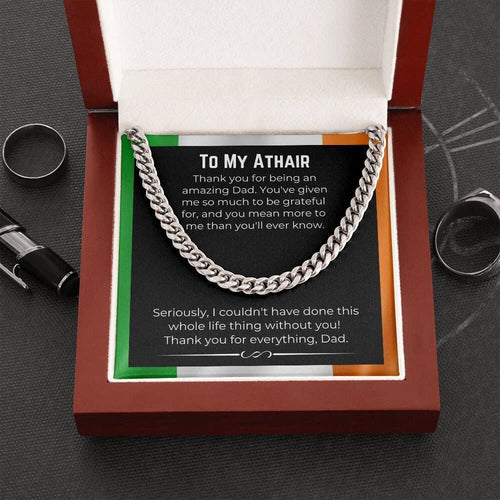 Message Necklace Irish-American Dad Cuban Link Chain necklace on message card. Perfect for Birthday. Gift to