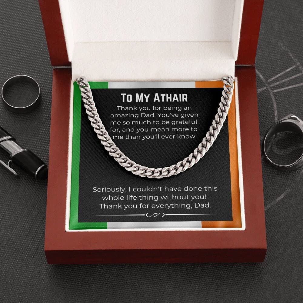 Message Necklace Irish-American Dad Cuban Link Chain necklace on message card. Perfect for Birthday. Gift to