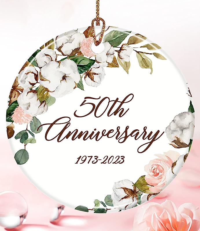50Th Year Anniversary Ornament Wedding Marriage 50 Years Anniversary Valentines Day Gifts Ideas Hanging Ceramic Decorations For Her Him Couple Parents Husband Wife Present