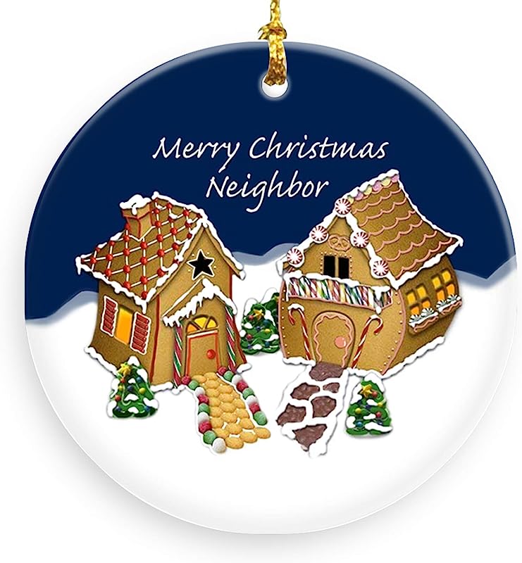 Ceramic Round Ornaments - Merry Christmas Neighbor Personalized Custom Handmade Holiday Christmas Ornament Ideas 2019, 2.87