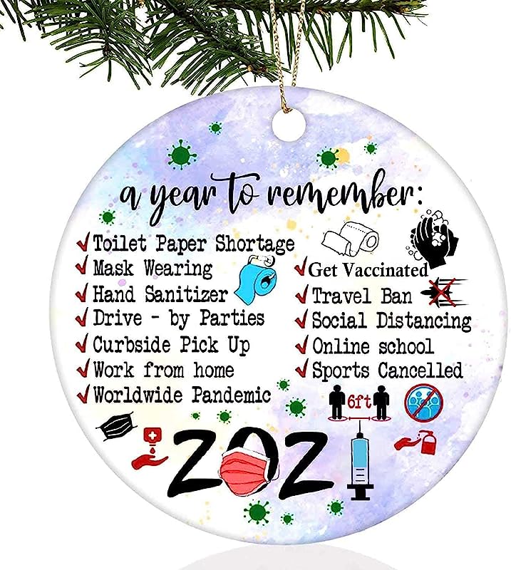 Christmas Ornament Two-Side Printed Quarantine Ornament Ceramic Gift Xmas Tree Ornament Hanging Accessories  Commemorative Funny Ornament (A Year To Remember)