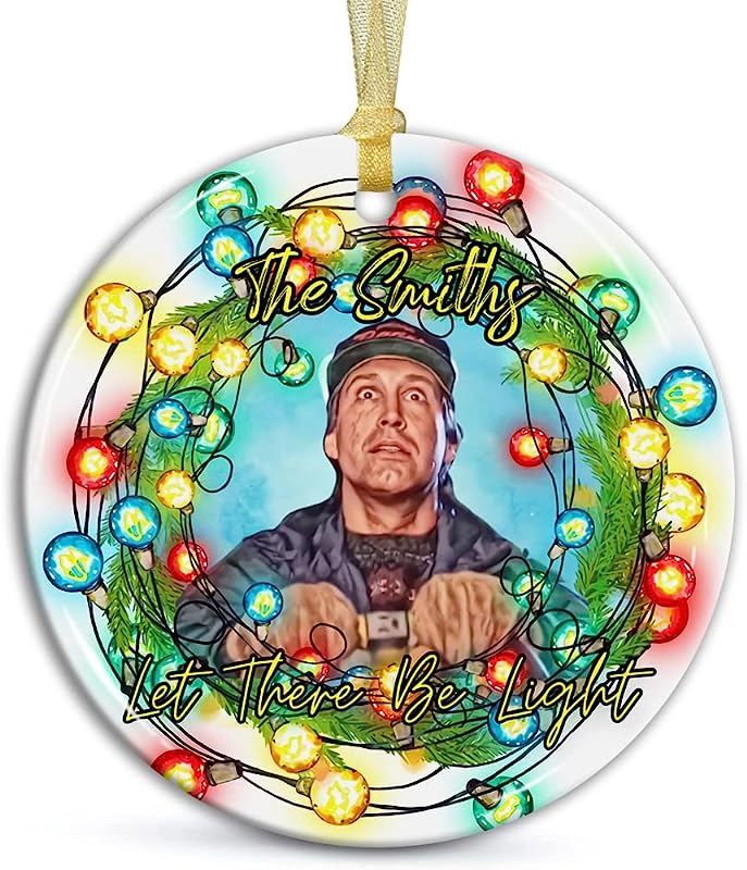 Personalized Christmas Movie Ornament, National-Lampoons Christmas Vacation Clark Let There Be Light Ornament, Gift For Family Christmas Vacation Fans Round Ceramic Ornament Christmas Tree Decoration