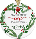 Best Teacher Ever Apple Wreath  Ceramic Christmas Ornament, Gift For Educator Or Instructor Present Idea + Free Gift Box And Ribbon