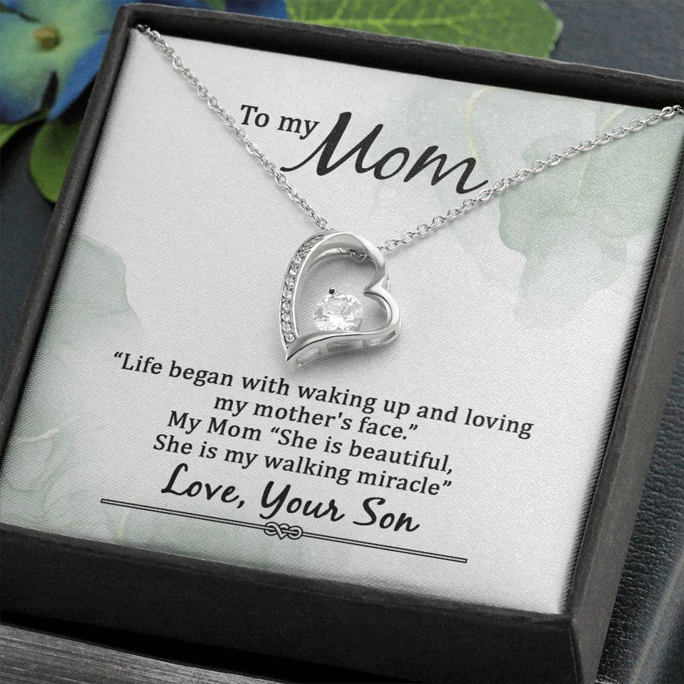 to My Mom Life Began with Walking Up Forever Love Pendant Necklace