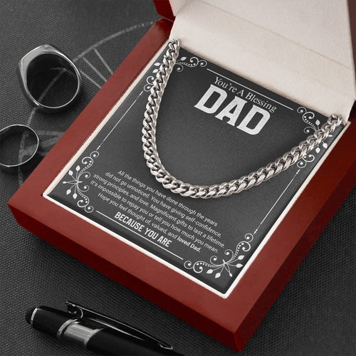 Necklace Gift For Dad From Daughter & Son Father Birthday Necklace Gift For Daddy Cuban Chain Necklace Message Card