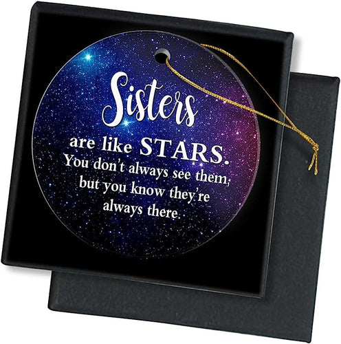 Merry Christmas Ornament -Good Sisters Are Llike Stars Friendship Gift Happy Holidays Present To Your Sister Keepsake Round Ceramic Christmas Tree Ornament Decoration 3 Inch Xmas