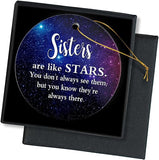 Merry Christmas Ornament -Good Sisters Are Llike Stars Friendship Gift Happy Holidays Present To Your Sister Keepsake Round Ceramic Christmas Tree Ornament Decoration 3 Inch Xmas