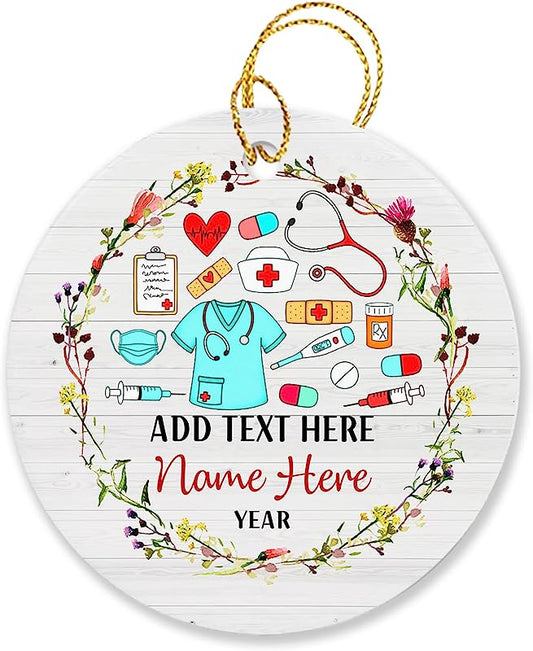 Personalized Nurse Ornament Christmas  For Men Women Nurse, Nursing Nurse Life Xmas Ornament, Custom Text Year Name Merry Christmas Ornament Gifts For Physician Assistant Medical Nurse Mom Sister