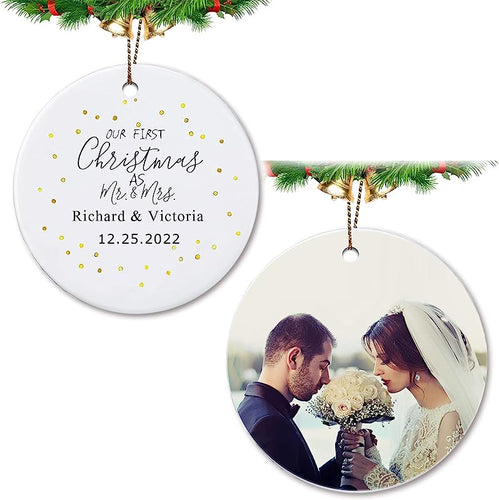First Christmas Ornaments As Mr & Mrs Couple Married Wedding Decoration Personalized Custom Photo Picture Ceramic 2.9 Inch Ornament Engaged (Mr & Mrs)