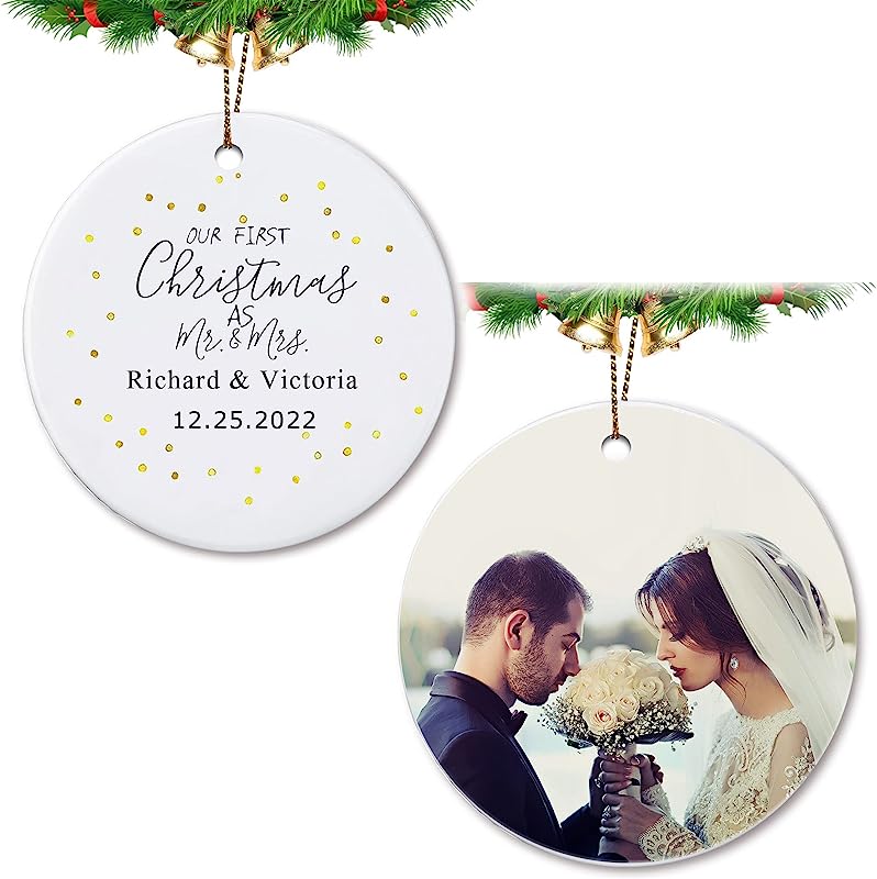 First Christmas Ornaments As Mr & Mrs Couple Married Wedding Decoration Personalized Custom Photo Picture Ceramic 2.9 Inch Ornament Engaged (Mr & Mrs)