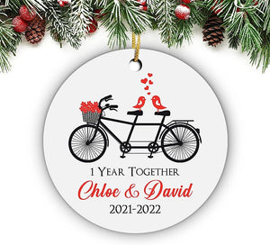 Bike Christmas Together, Years Together, Christmas Ornament For Married Couple With Names Date, Personalized Circle Christmas Ornament