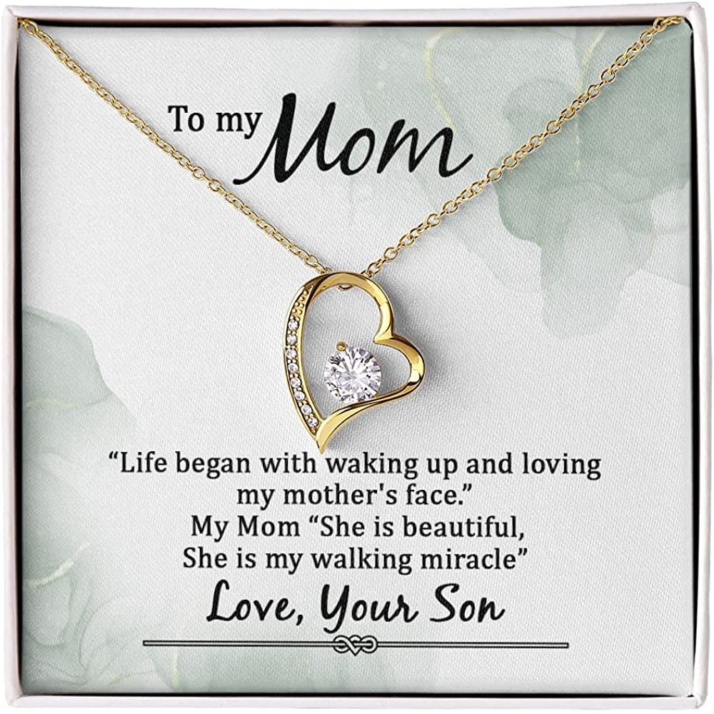 to My Mom Life Began with Walking Up Forever Love Pendant Necklace