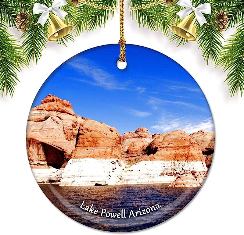 Usa America Lake Powell Arizona Christmas Ornaments For Tree Ceramic Pendant Double Sided Ornament Decor Xmas Gifts Porcelain Travel Souvenirs