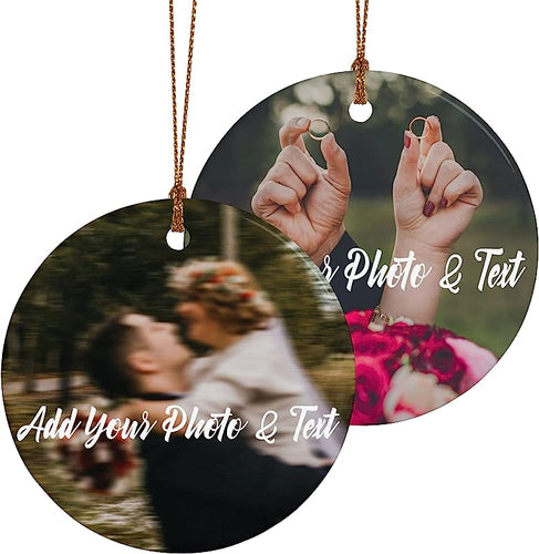 Custom Ornaments Christmas Personalized Picture Ornament For Christmas Tree Decoration Home Decor Add Photo Text Double Print Hanging Ceramic Ornament For Couples Family Wedding