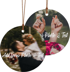 Custom Ornaments Christmas Personalized Picture Ornament For Christmas Tree Decoration Home Decor Add Photo Text Double Print Hanging Ceramic Ornament For Couples Family Wedding