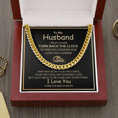 Personalized Message Card Cuban Link Chain Necklace Turn Back The Clock Cuban Link Chain Necklace Gift For Husband
