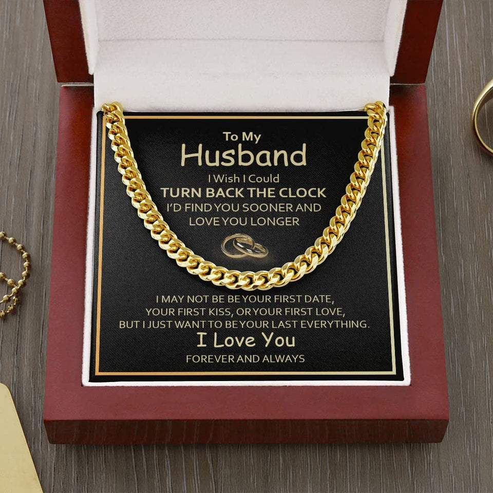 Personalized Message Card Cuban Link Chain Necklace Turn Back The Clock Cuban Link Chain Necklace Gift For Husband