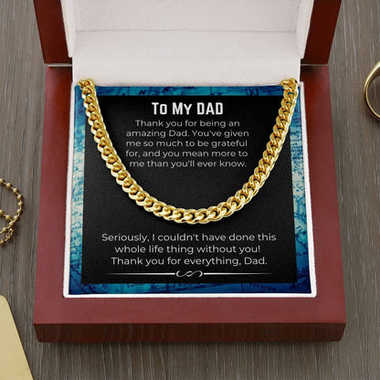 Message Card Necklace Handmade Jewelry Message Necklace Jewelry Card Dad Cuban Link Chain necklace on message card.
