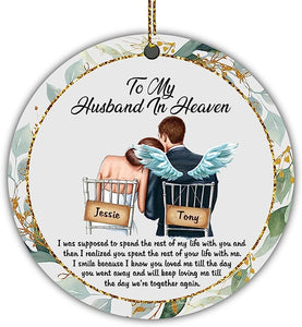 Hyturtle Personalized Memorial Sympathy Christmas Ornament Gifts For Family Loss Of Beloved Husband - To My Husband In Heaven Till The Day We'Re Together Again Custom Names Acrylic Circle Ornament