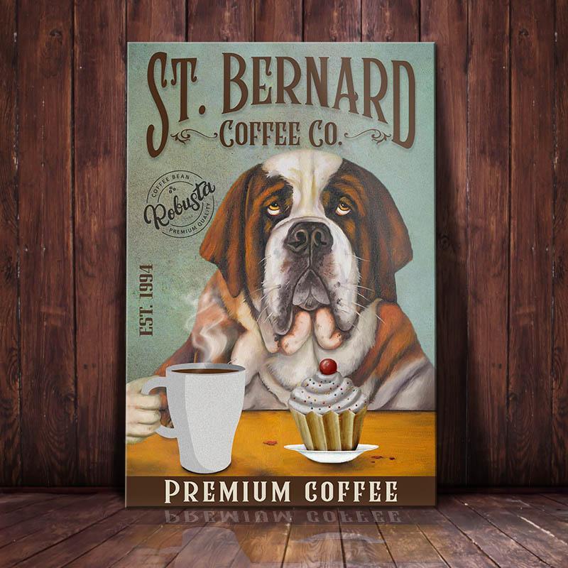 St. Bernard Dog Coffee Company Canvas Wall Art, Wall Decor Visual Art