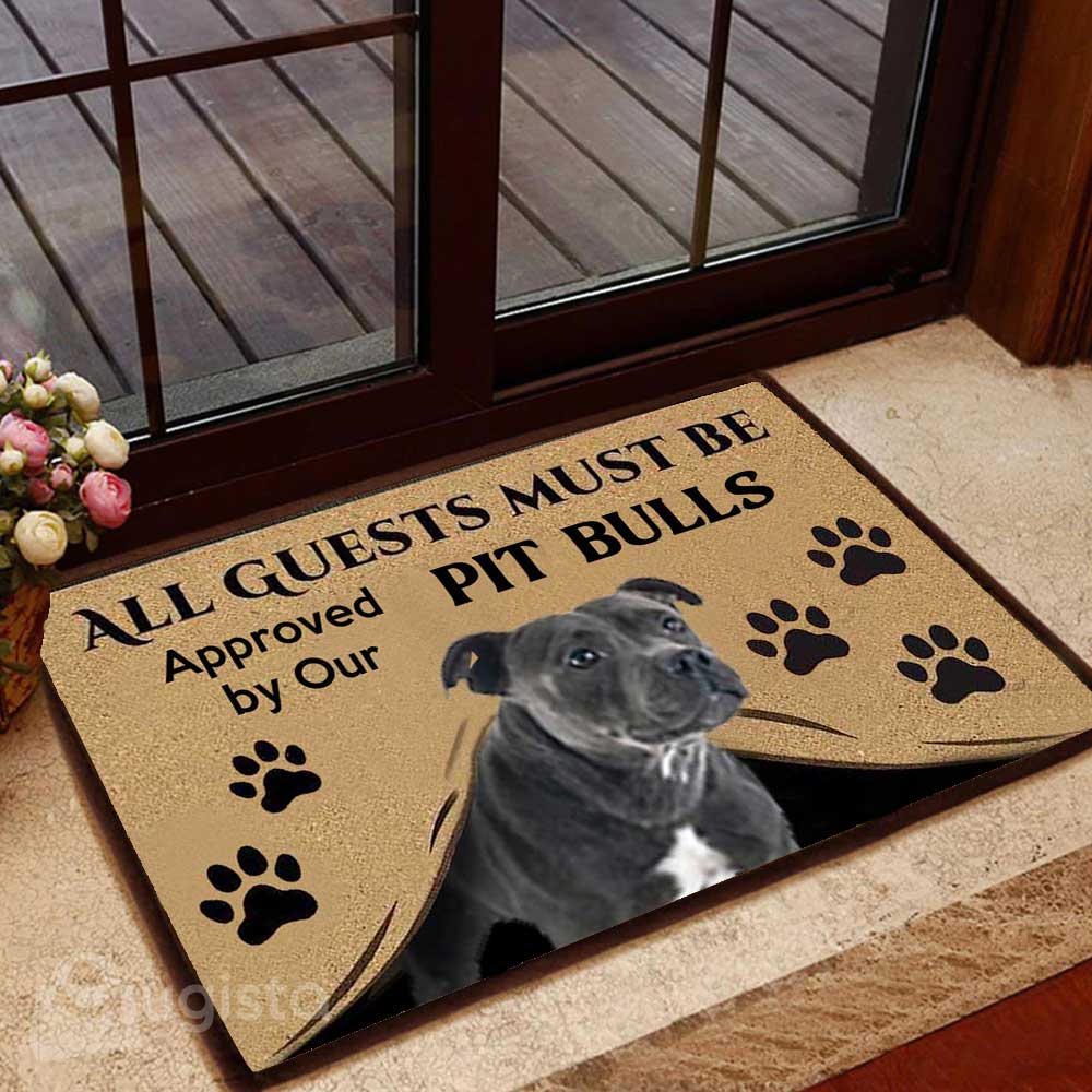 All Guests Must Be Approved By Our Pitbulls Doormat | Colorful | Size 8x27'' 24x36''