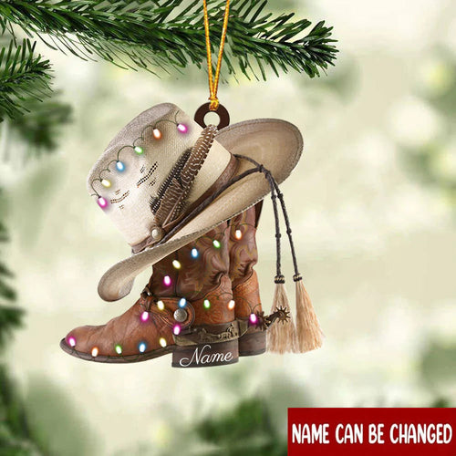 Ornament - Boots and Hat Cowboy With Christmas Light – Custom Shaped Ornament - Personalized Flat Acrylic Ornament