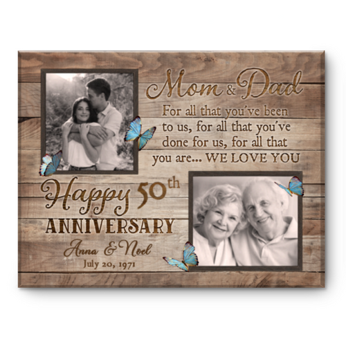 50th Wedding Anniversary Gift For Parents, Personalized Canvas Print