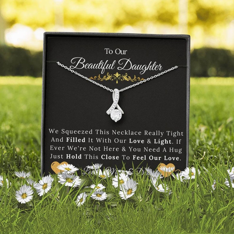 To Our Beautiful Daughter From Mom & Dad Necklace Just Hold This Close To Feel Our Love Alluring Beauty Necklace XL046D