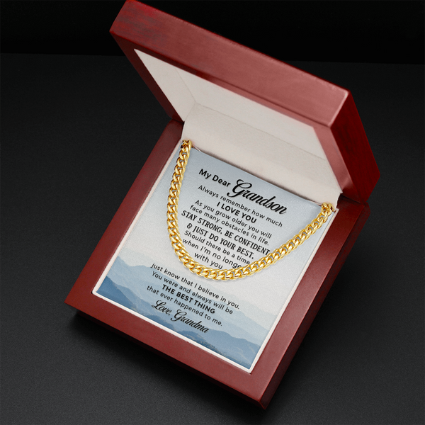 Necklace for Grandson - To My Dear Grandson Necklace from Grandma Always Remember How Much I Love You, Gift for Grandson Cuban Link Chain Necklace XL051N