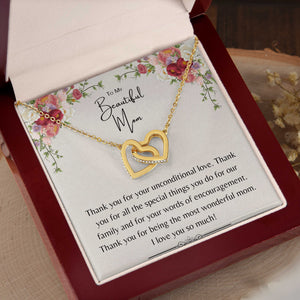 To My Beautiful Mom Necklace From Daughter, Son - I Love You So Much Gift for Birthday, Necklace for Mom, Interlocking Hearts Necklace