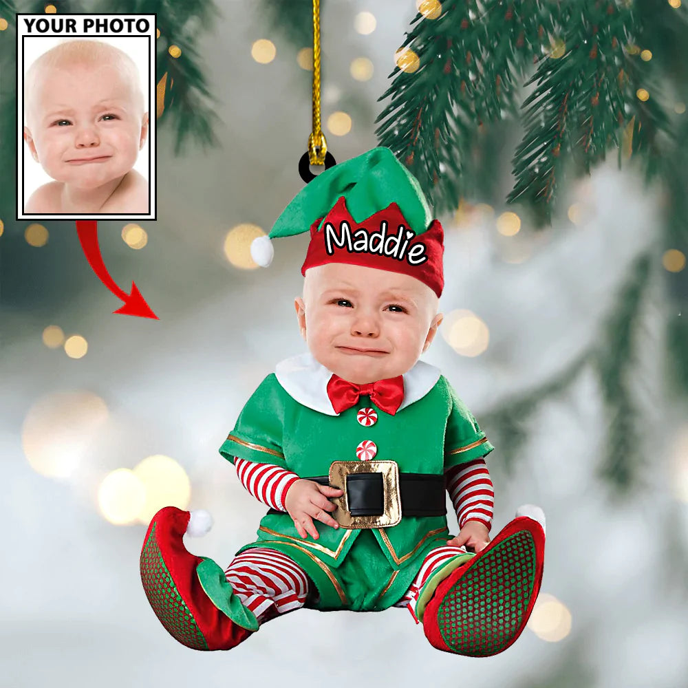 Custom Baby Cartoon Boy Cute Photo With Name for Christmas Ornament