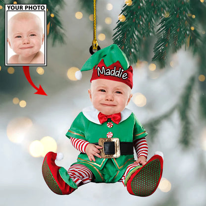 Custom Baby Cartoon Boy Cute Photo With Name for Christmas Ornament
