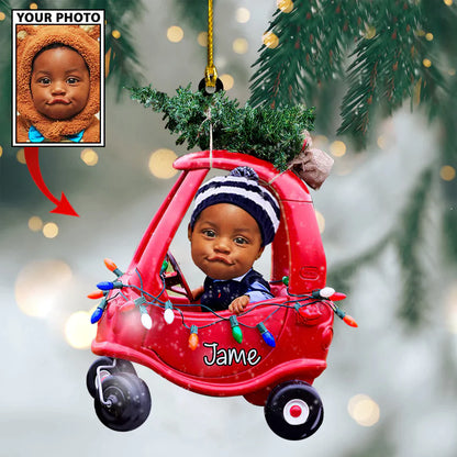 Custom Christmas Photo Baby Pine Tree On Little Truck Ornament LTP01