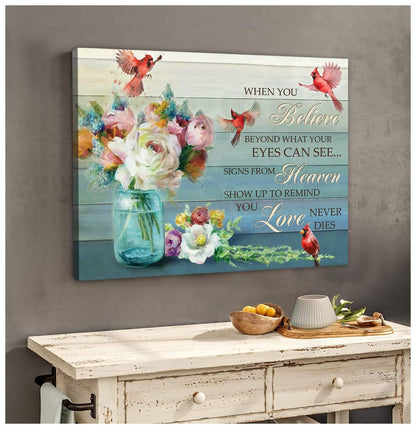 When You Believe Bouquet Cardinal Wall Art Canvas